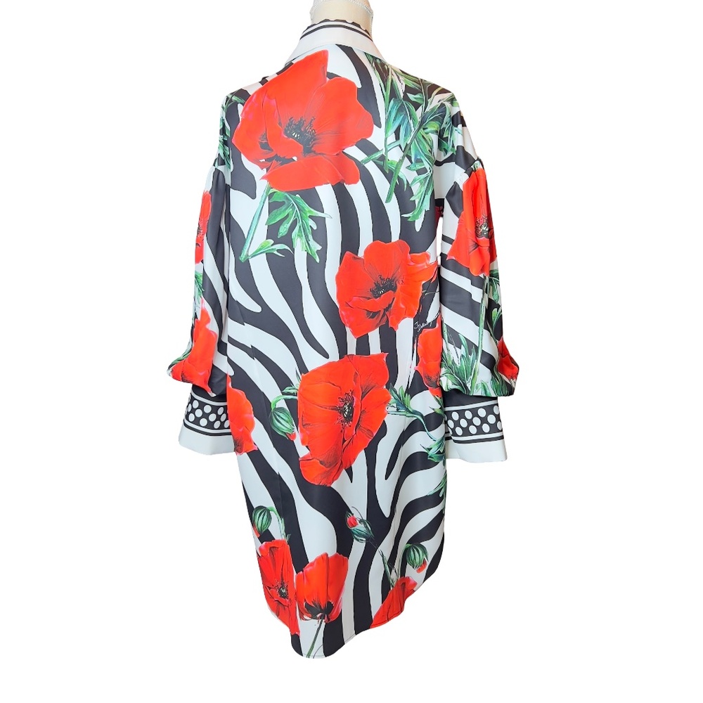 #A322   Nancy Artistic Style Floral Zebra Print Button-Down Shirt Dress NWOT M - Picture 5 of 11